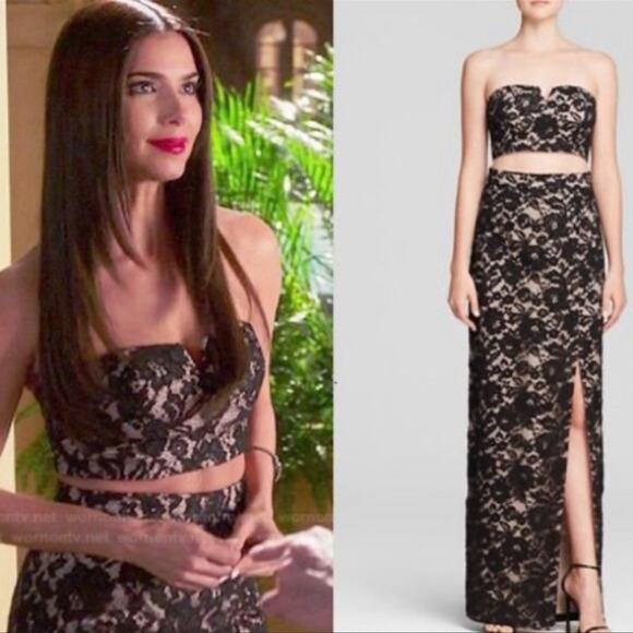 Aqua by Bloomingdale’s Two-piece Strapless Lace Gown Size 4 in Black - Picture 1 of 12